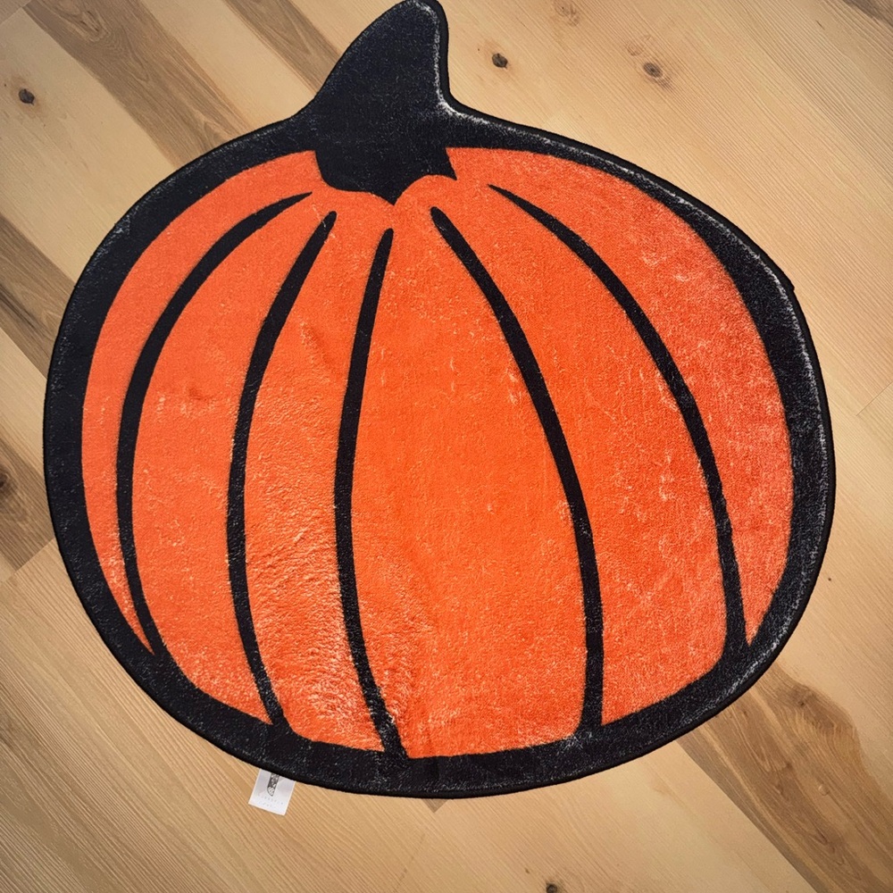 Pumpkin Shaped Orange and Black Door Mat